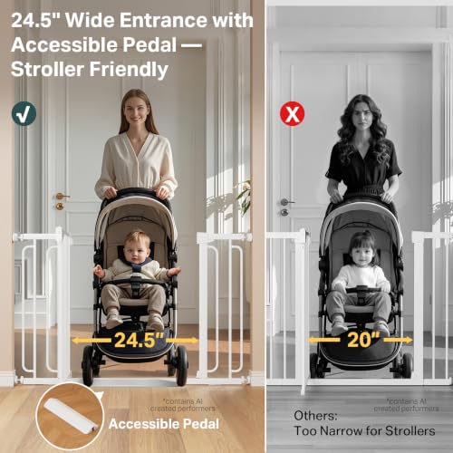 36.6 64 in Extra Wide Baby Gate for Stairs (White / 36.6-64"W x 30.5"H)