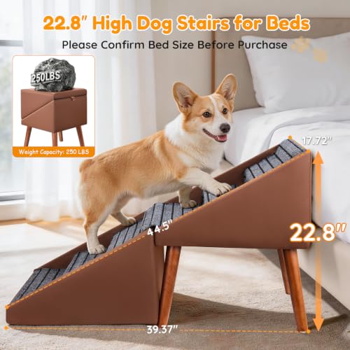22.8" H Dog Stairs for High Bed (Brown / 22.8" H)