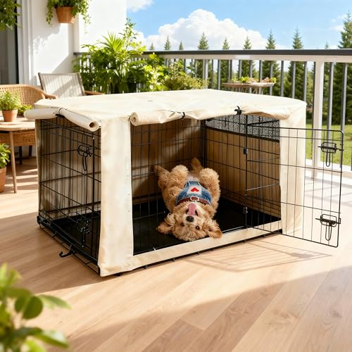 30 Inch Dog Crate Cover with Mesh (30.0"L x 19.0"W x 21.0"H / Beige)