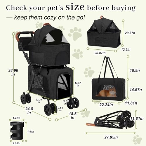 Pet Stroller for Dogs and Cats (Double-Black)