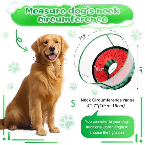Inflatable Dog Cone Collar with Detachable Enhanced Anti (Watermelon / S（neck 4"-7"）)