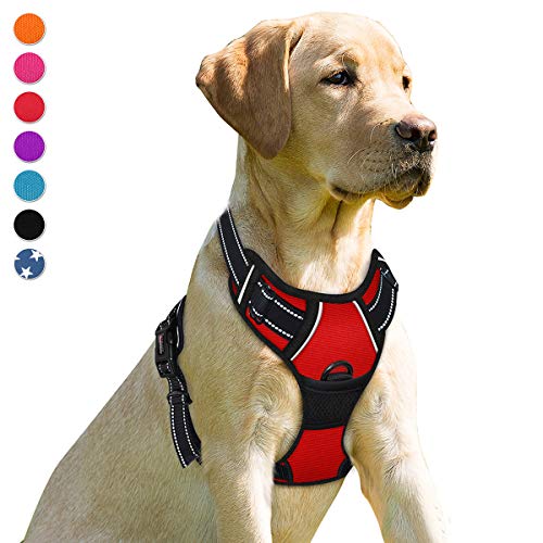 Dog Harness No Pull for Large Dogs Front Back Clips (Large(Chest:24.5-32.5") / Red)
