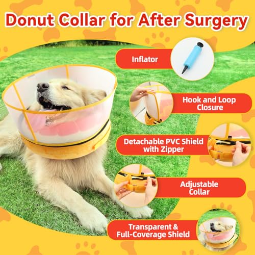 Upgraded Inflatable Dog Cone Collar to Stop Licking (L (Neck: 14-18") / Grapefruit)