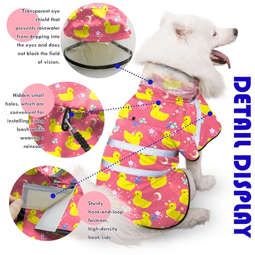 Dog Raincoat Adjustable Rain Jacket with Hooded Double Layer for Large Medium Small Dogs Puppies (Duck Pink / XX-Large)