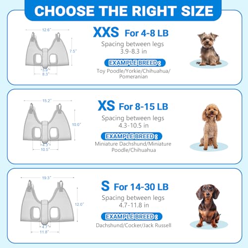 Dog Grooming Hammock for Small Dogs (XS（ Legs Spacing：4.3”-10.5" / Max W：15LBS） / Grey)