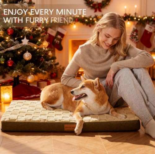 Orthopedic Large Dog Bed Washable Pet Crate Mat 48''X30'' Camel (Camel / 48"L x 30"W x 3.5"Th)