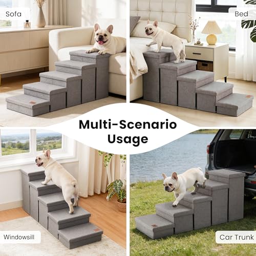 Dog Stairs for High Bed (Solid Grey / 48" X 17" X 22" H)