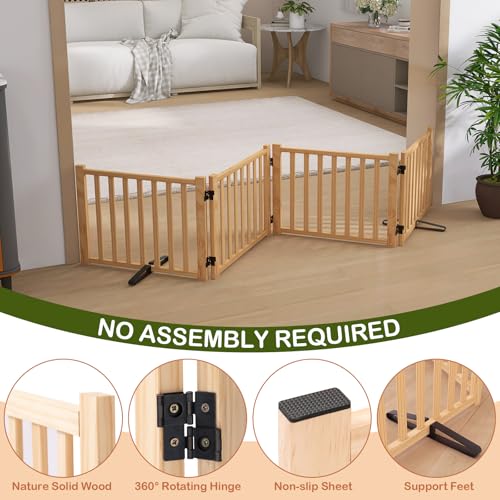 Wooden Freestanding Dog Gate Indoor (【4 Panels】H:16.9")