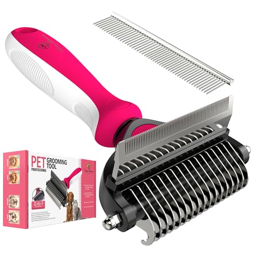 2 in 1 Professional Grooming Rake for Cats & Dogs (Rose)