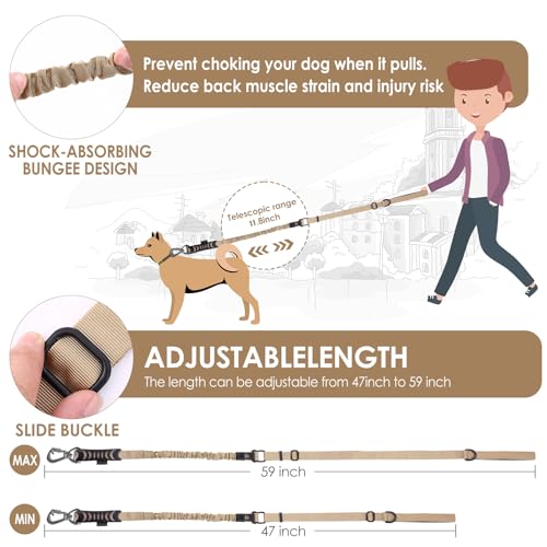Tactical Bungee Shock Absorbing No Pull Strong Dog Leash (Khaki)