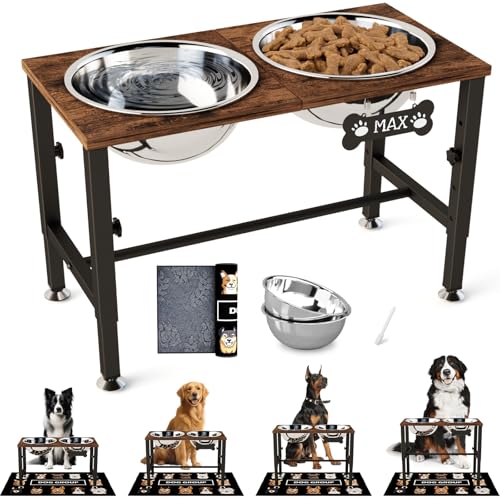 Elevated Dog Bowls with Mat for Large & Extra Large Dogs (Brown-3L)