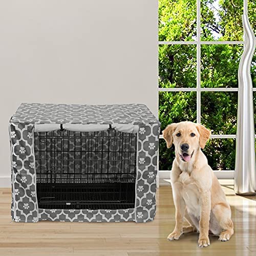 Dog Crate Cover Durable Polyester Pet Kennel Cover Universal Fit for Wire Dog Crate (48.0"L x 30.3"W x 32.0"H / Gray Soles)