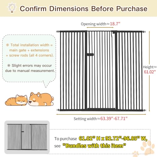 Extra Tall Cat Gate 61.02" High 63.39" (61.02" H-black / 63.39"-67.71" W)