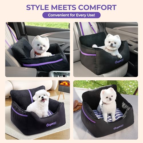 Dog Car Seat for Small Dogs & Cats Under 25 lbs (Black Purple / Small)