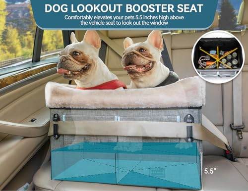 Dog Car Seat Medium Sized Dog or 2 Small Dogs with Patent Buckles (Medium / Light Grey)