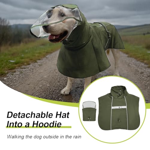 Pet Dog Raincoat Jacket Large Dog Rain Poncho with Transparent Hood (Army Green / 3XL-Fit for 28-45 lbs)