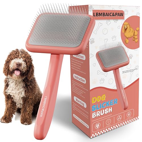Dog Slicker Brush for Long Haired Dogs Fluffy Grooming Deshedding (Pink)