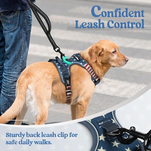 Dog Harness No Pull for Large Dogs with 2 Leash Clips (Large / Blue Star)