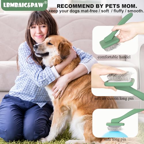 Dog Brushes for Doodles Poodles Fluff Deshedding Thick Long Fur (Green)