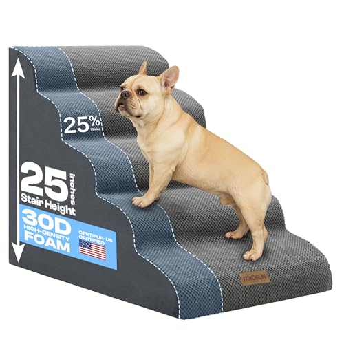 Extra Wide Dog Stairs for Large Dogs (Gray / Stairs- 25"H)