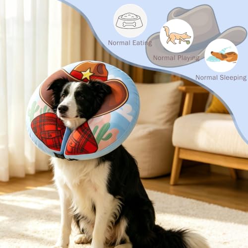 Dog Cone Alternative After Surgery Donut Collar (Brown Cowboy / L(Neck 16"-18"))