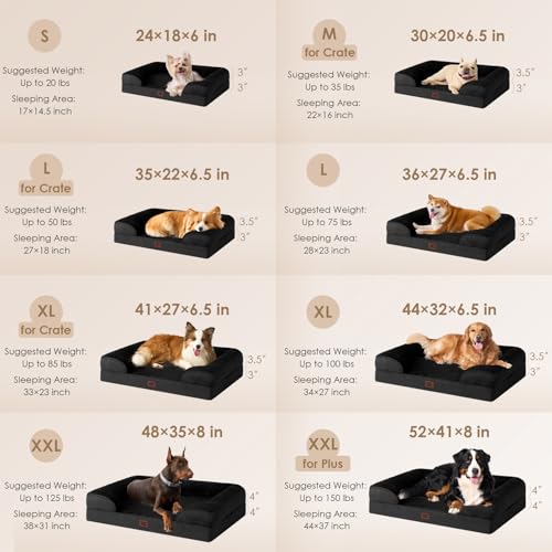 Orthopedic Small Dog Bed (Black / 24.0"l X 18.0"w X 6.0"th)