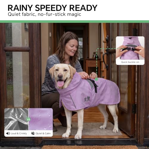 Dog Raincoat Adjustable Hooded Reflective Jacket with Pocket (Purple / Large)