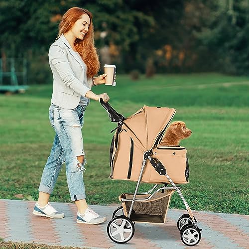 4 Wheel Pet Stroller for Small Dogs and Cats (Beige)