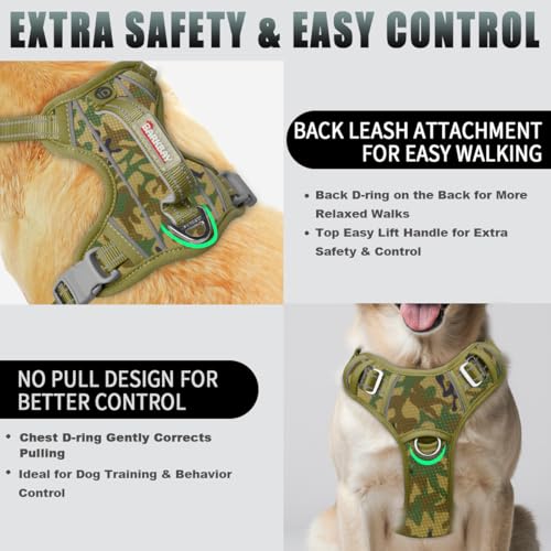 Dog Harness for Large Dogs No Pull Dog Vest ID Tag Pocket (Camo / Large)