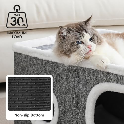 Extra Wide Cat Houses for Indoor Cats (Grey / 23.6"D x 16"W x 13"H)