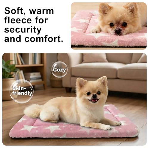 Dog Bed Mat Soft & Comfortable Dog Kennel Pad for Crate (S(24"*18"*1.5") / Big&Little Stars Pink-1pc)