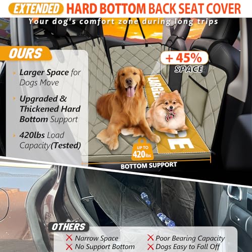 Hard Bottom Dog Car Seat Cover for Back Seat (L - For Cars/ Mid-Size SUV/ Small Truck / Khaki)