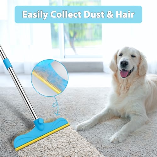 3 in 1 Carpet Rake for Pet Hair Removal (60inch / Deepblue)