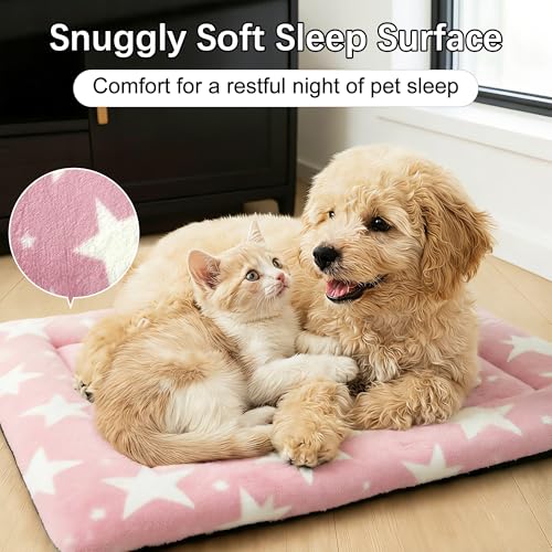 Dog Bed Mat Soft & Comfortable Dog Kennel Pad for Crate (S(24"*18"*1.5") / Big&Little Stars Pink-1pc)