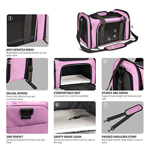 Large Cat Carriers Dog Carrier Pet Carrier for Large Cats Dogs Puppies up to 25Lbs (20.0"L x 13.0"W x 13.0"H / Pink)