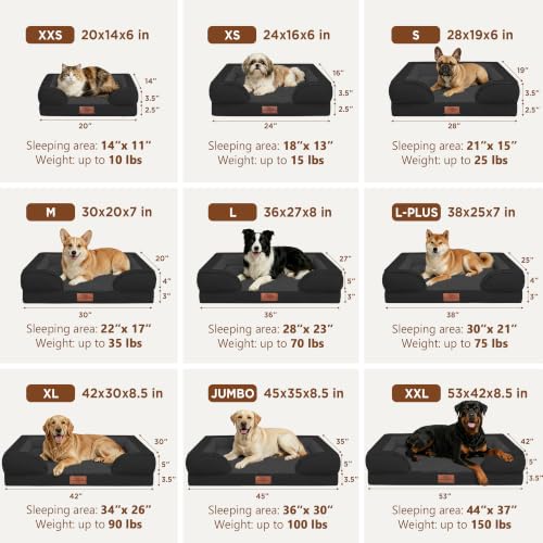 Waterproof Orthopedic Dog Beds for Large Sized Dog (35.0"L x 22.0"W x 7.0"Th / Black)