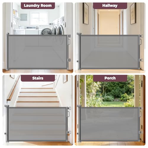 78" Retractable Extra Wide Baby Gates for Stairs (Gray / 34" Tall x 78" Wide)