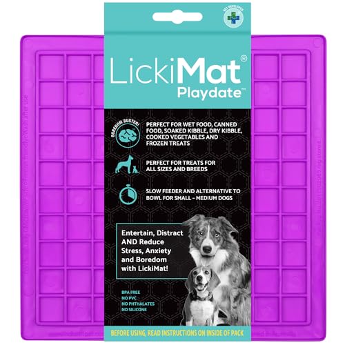 Classic Playdate Slow Feeder for Dogs Lick Mat Boredom Anxiety Reducer Perfect for Food Treats Yogurt Liquid Food Peanut Butter Fun Alternative to a Slow Feed Dog Bowl (Purple)