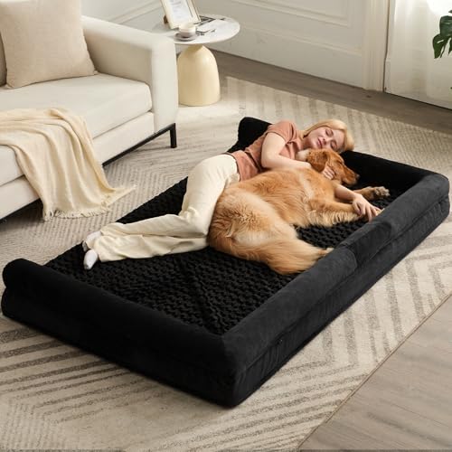 Orthopedic Washable Human Dog Bed for Adult & Dog Cozy Sleep (61"l x 43"w x 7"th / Black)