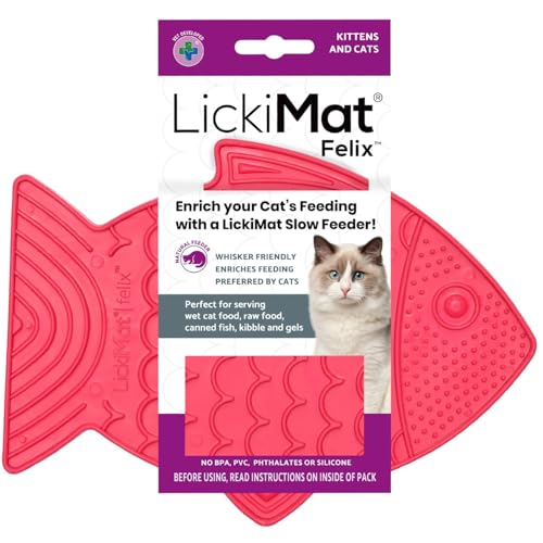 Felix, Fish-Shaped Cat Slow Feeders Lick Mat, Boredom Anxiety Reducer; Perfect for Food, Treats, Yogurt, or Peanut Butter. Fun Alternative to a Slow Feed Cat Bowl or Dish, Pink (Pink)