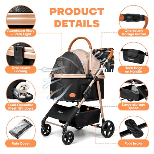 Dog Cat Stroller for Small (Khaki)