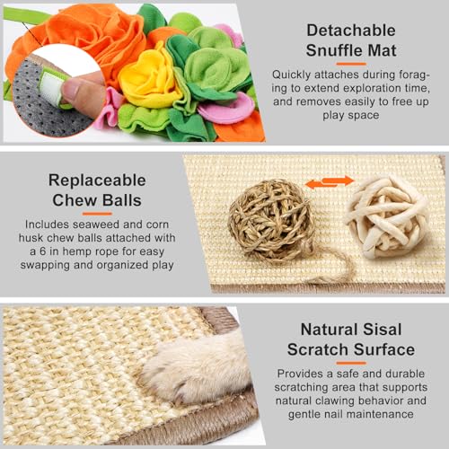 3-in-1 Interactive Rabbit Enrichment Mat, Sisal Scratch Pad, Snuffle & Chew