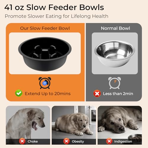 Mess Proof Elevated Dog Bowls 4 Height Adjustable Raised Stand (Black / Large)