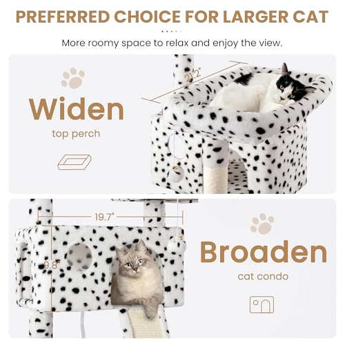 65in Larger Cat Tree Tower Condo for Indoor Kitties (White & Black Spot)