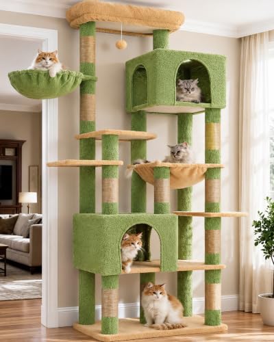 Cat Tree, 76-Inch Tall Heavy Duty Cat Tower for Big Cats HCT039GY (Green and Yellow / 76.8 inch)