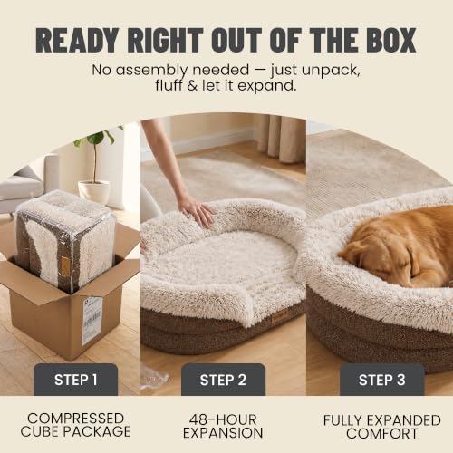 Fluffy Orthopedic Dog Beds Large Sized Dog (Coffee / L(43", UP to 90lbs))