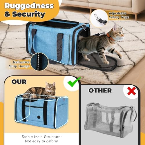 25lbs Cat Carrier Lightproof Soft Sided Pet Carrier for Large Cat (17.5"L x 11.0"W x 11.0"H / Lake blue)