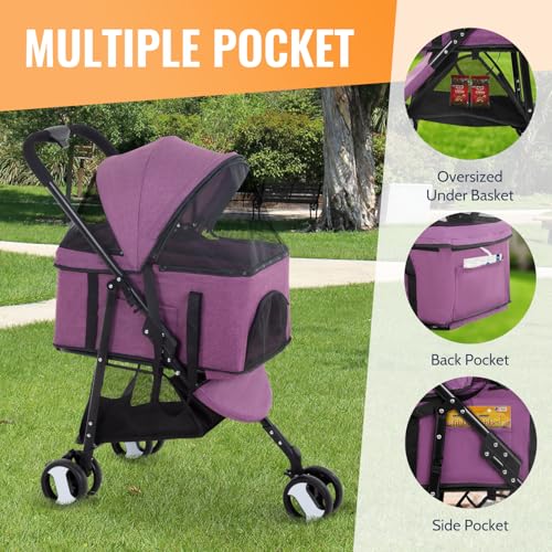 3 Wheels Pet Stroller 3 in 1 Multi (Purple / 3 Wheels)