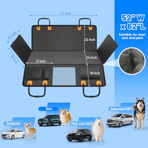 Dog Car Seat Cover for Back Seat (Black / L - For Cars/SUV/ Sedans/MPV)