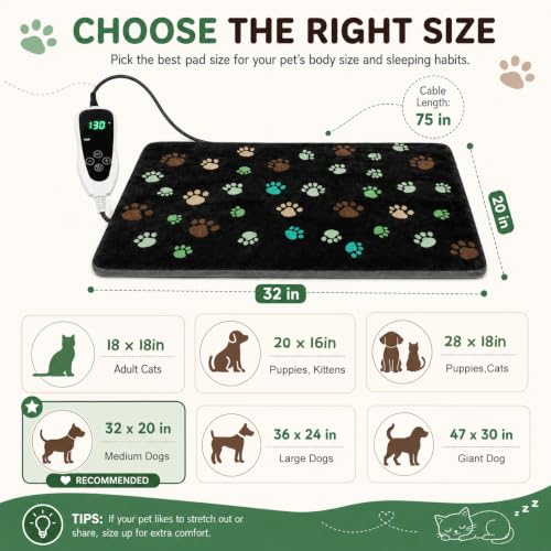 Dog Heating Pad 32x20 in UL (Black / 32 x 20 in)